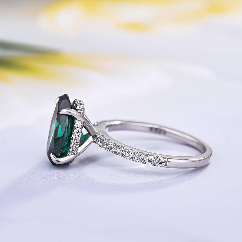 Oval Cut Emerald Green Simulated Diamond Engagement Ring-Black Diamonds New York