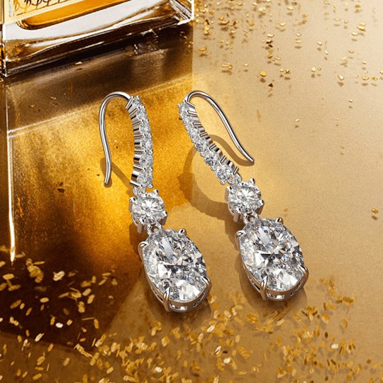 Oval diamond drop earrings clearance