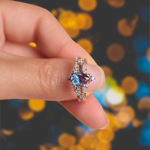 Pear Cut Alexandrite Water Drop Engagement Ring Set-Black Diamonds New York