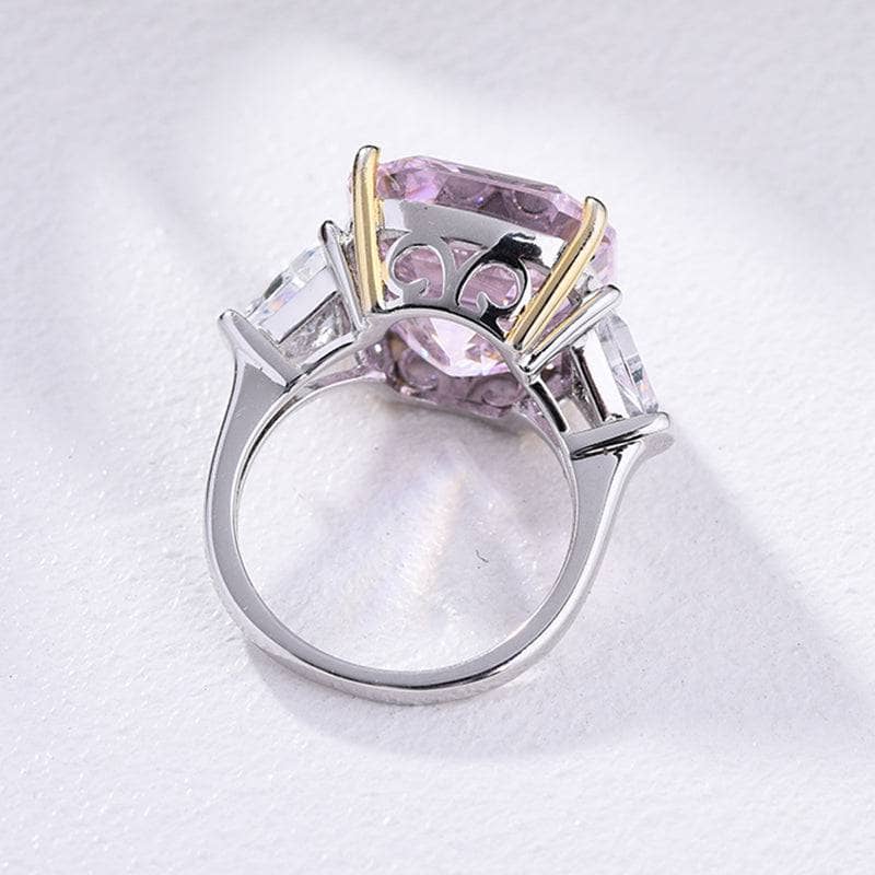 Pink Sapphire Asscher Cut and Trillion Cut Three Stone Engagement-Black Diamonds New York