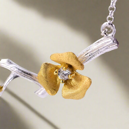 Plum Blossom Flower Necklace-Black Diamonds New York