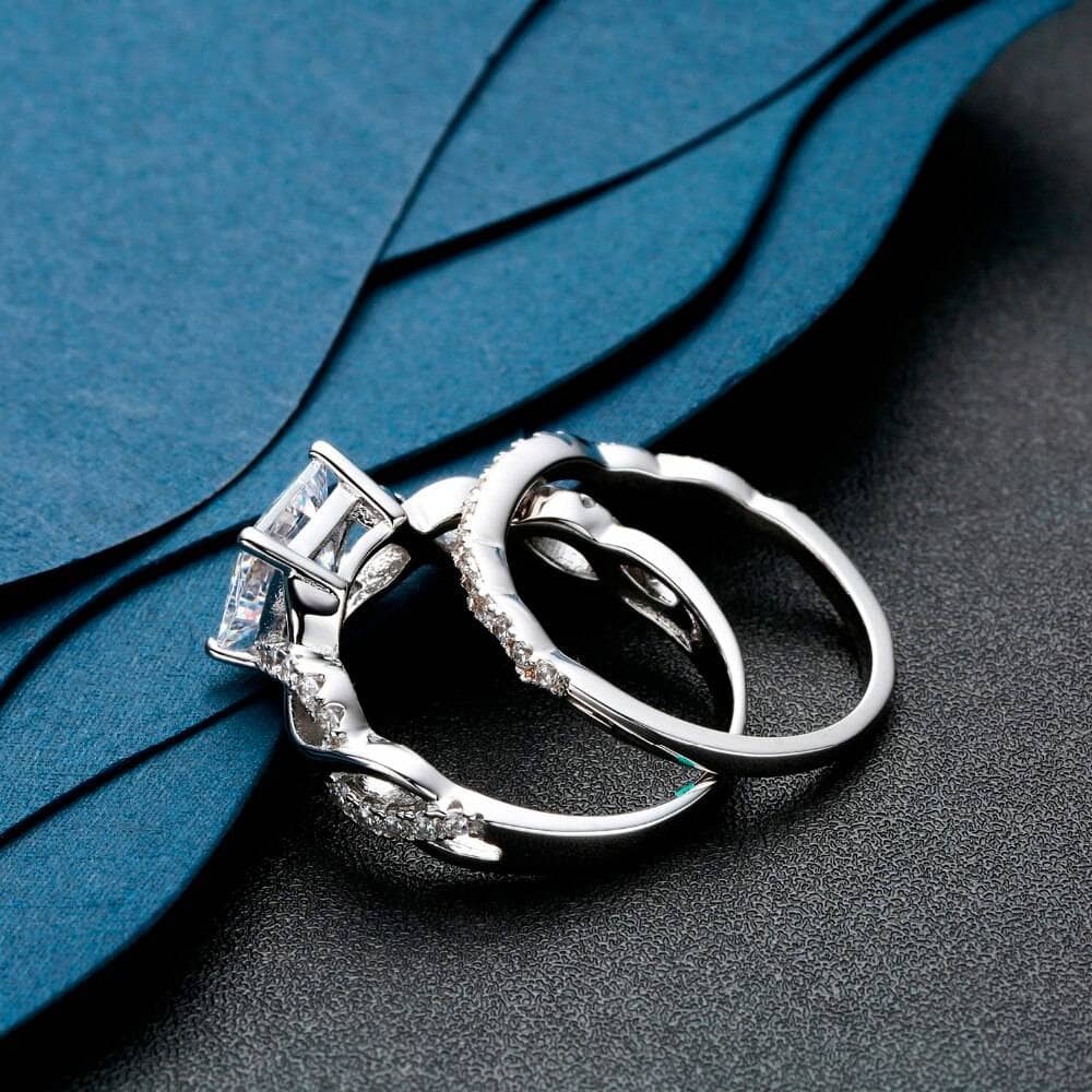 Princess Cut Created Diamond Ring Set - Black Diamonds New York-Black Diamonds New York