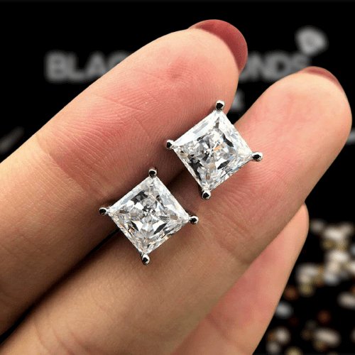 Princess Cut Simulated Diamond Stud Earrings-Black Diamonds New York