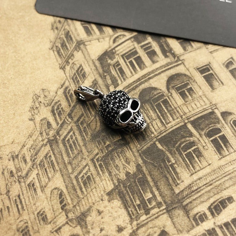 Punk Skull Created Diamond Paved Charm Necklace-Black Diamonds New York