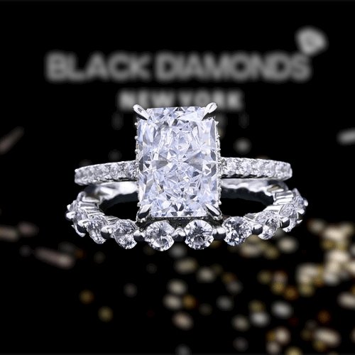 Radiant Cut Simulated Diamond Wedding Set-Black Diamonds New York