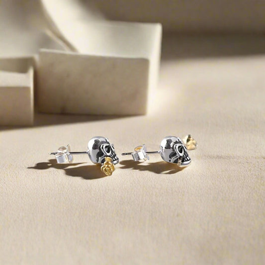 Retro Skull & Flower Stud Earrings-Black Diamonds New York