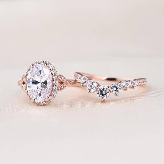 Rose Gold 2.0ct Oval Cut Women's Wedding Set-Black Diamonds New York