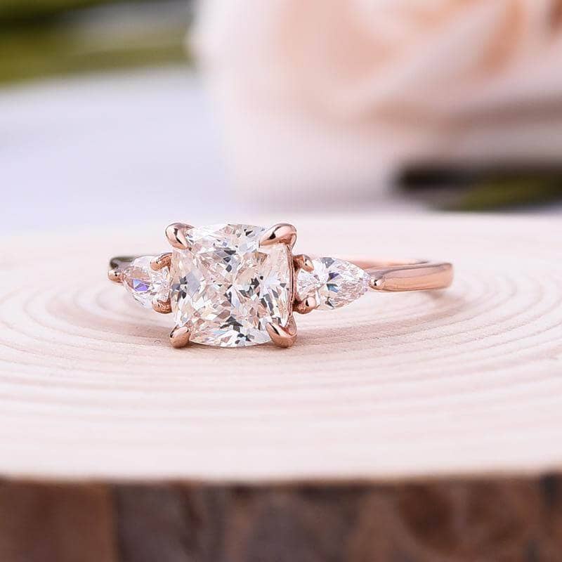 Rose Gold 2.0ct Cushion Cut Three Stone Diamond Engagement Ring-Black Diamonds New York