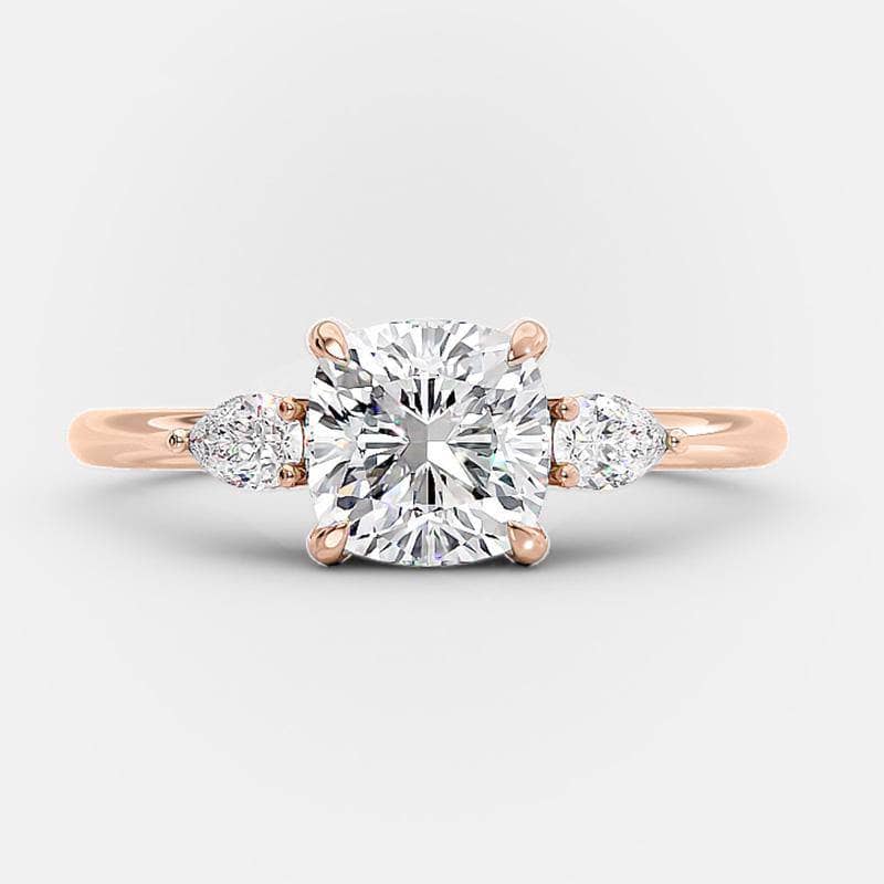 Rose Gold 2.0ct Cushion Cut Three Stone Diamond Engagement Ring-Black Diamonds New York