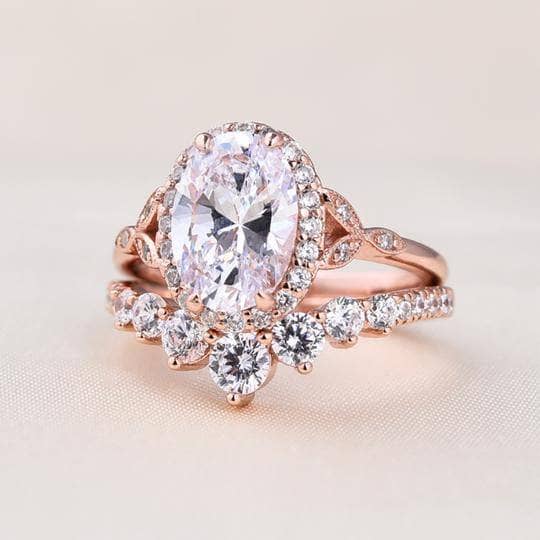 Rose Gold 2.0ct Oval Cut Women's Wedding Set-Black Diamonds New York