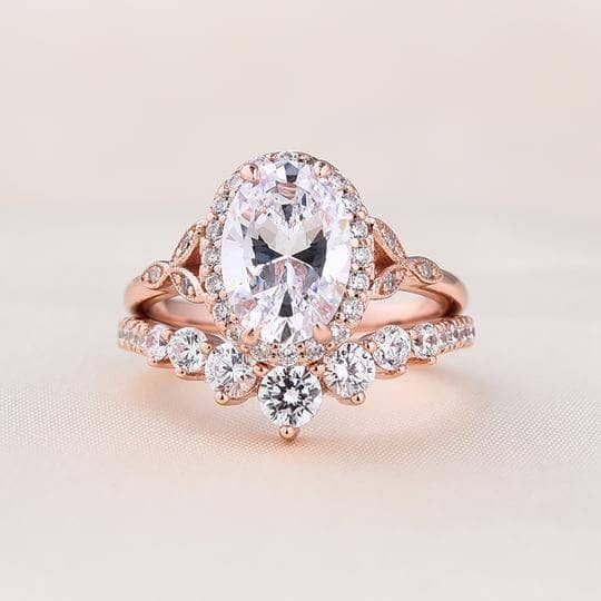 Rose Gold 2.0ct Oval Cut Women's Wedding Set-Black Diamonds New York