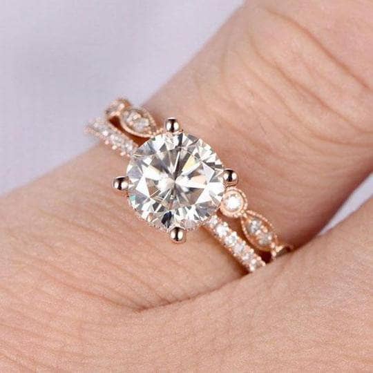 Rose Gold 2.0ct Round Cut Art Deco Bridal Set-Black Diamonds New York