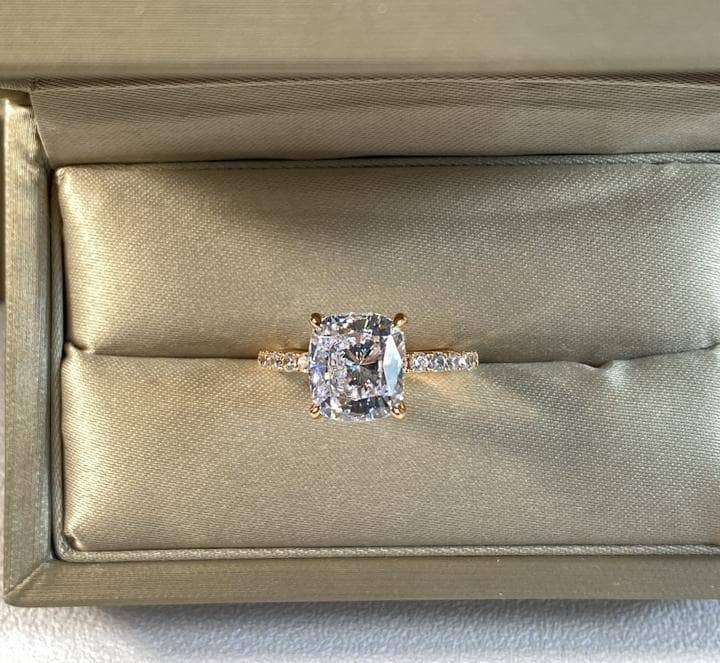 Rose Gold 3.0ct Cushion Cut White Sapphire Engagement Ring-Black Diamonds New York