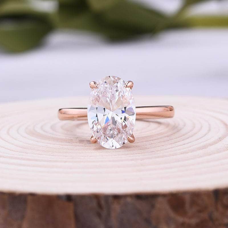 Rose Gold 3.50ct Oval Cut Solitaire Engagement Ring-Black Diamonds New York