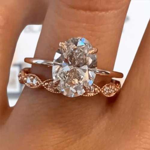 Rose Gold 3.50ct Oval Cut Solitaire Wedding Set-Black Diamonds New York