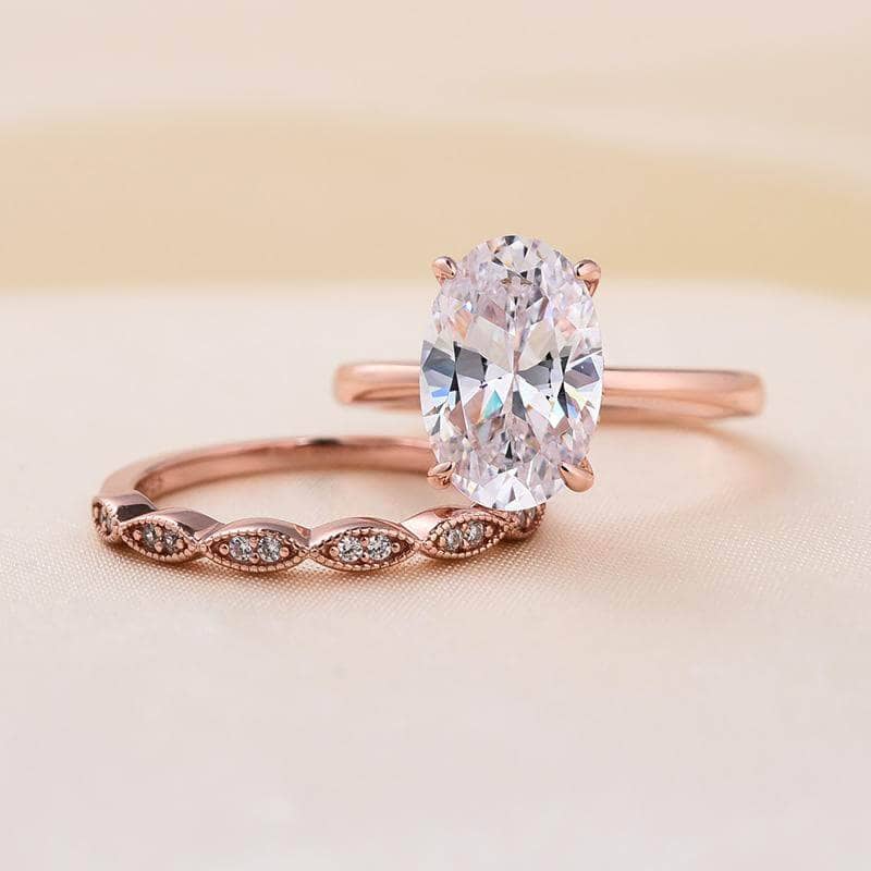 Rose Gold 3.50ct Oval Cut Solitaire Wedding Set-Black Diamonds New York