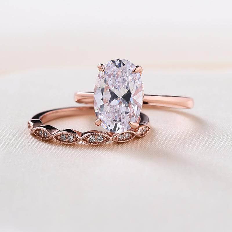 Rose Gold 3.50ct Oval Cut Solitaire Wedding Set-Black Diamonds New York