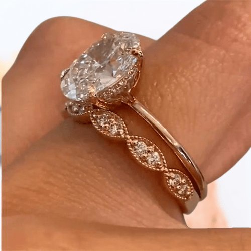 Rose Gold 3.50ct Oval Cut Solitaire Wedding Set-Black Diamonds New York