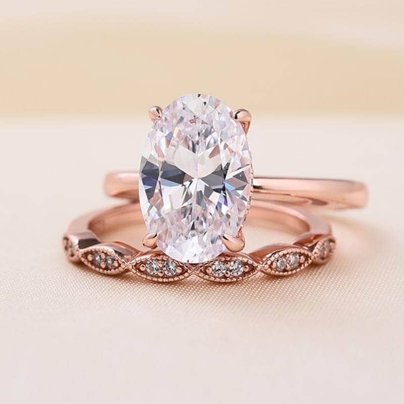 Rose Gold 3.50ct Oval Cut Solitaire Wedding Set-Black Diamonds New York