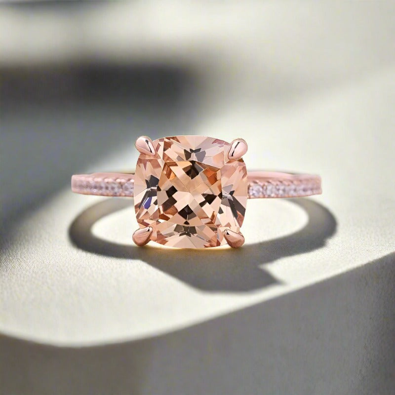 Rose Gold 3.5ct Champagne Stone Cushion Cut Engagement Ring-Black Diamonds New York