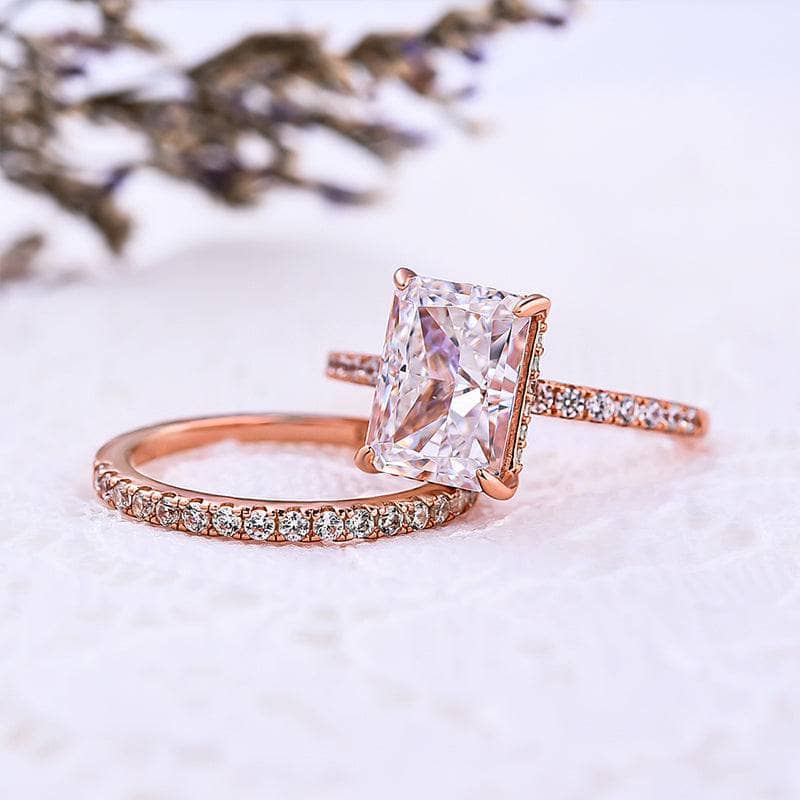 Rose Gold 3.5ct Radiant Cut Wedding Ring Set-Black Diamonds New York