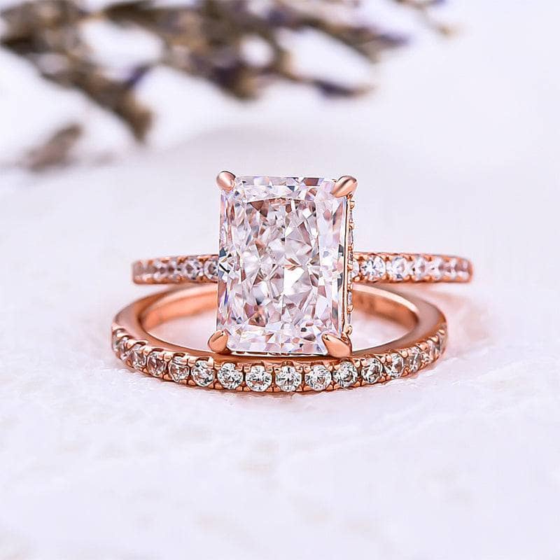 Rose Gold 3.5ct Radiant Cut Wedding Ring Set-Black Diamonds New York