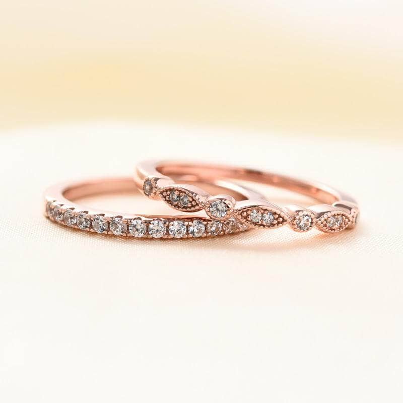 Rose Gold 3pcs Cushion Cut Champagne Stone Ring Set-Black Diamonds New York