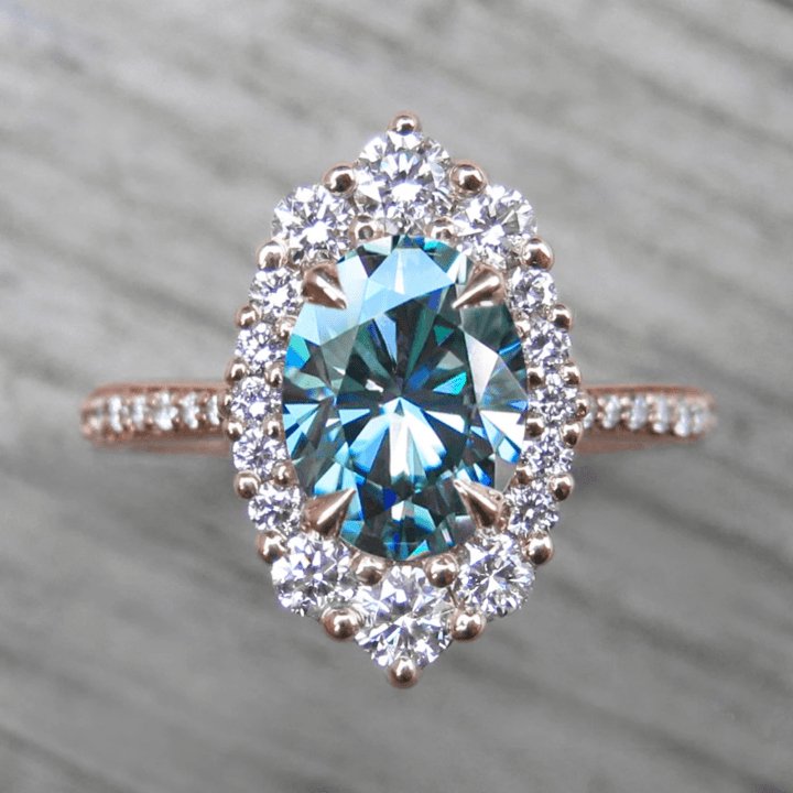 Rose Gold Aquamarine Oval Cut Engagement Ring-Black Diamonds New York