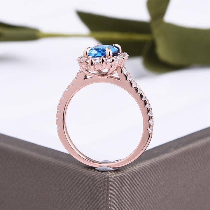 Rose Gold Aquamarine Oval Cut Engagement Ring-Black Diamonds New York