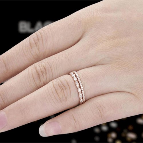 Rose Gold Art Deco Half Eternity Stacking Wedding Band Set-Black Diamonds New York