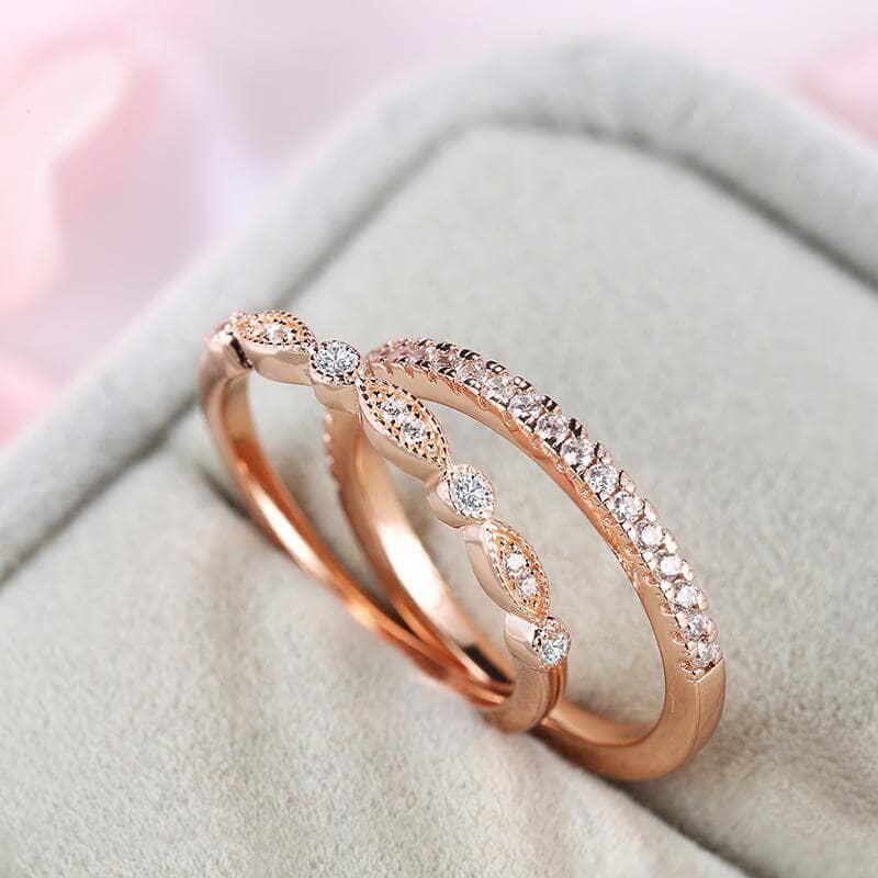 Rose Gold Art Deco Half Eternity Stacking Wedding Band Set-Black Diamonds New York