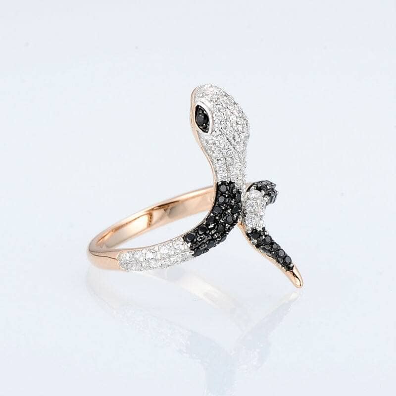 Rose Gold Black Spinel with Created Diamond Snake Ring-Black Diamonds New York