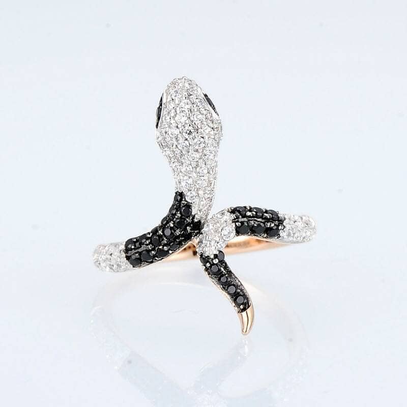 Rose Gold Black Spinel with Created Diamond Snake Ring-Black Diamonds New York