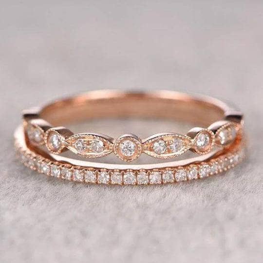 Rose Gold Champagne Sapphire Halo Round Cut 3pcs Wedding Ring Set-Black Diamonds New York