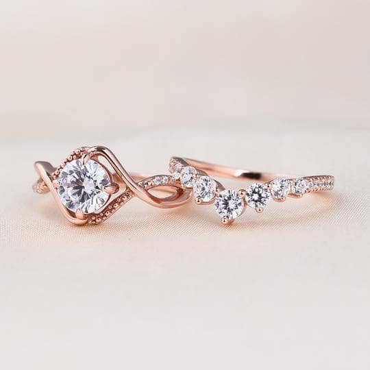 Rose Gold Classic 1.0ct Round Cut Wedding Set-Black Diamonds New York