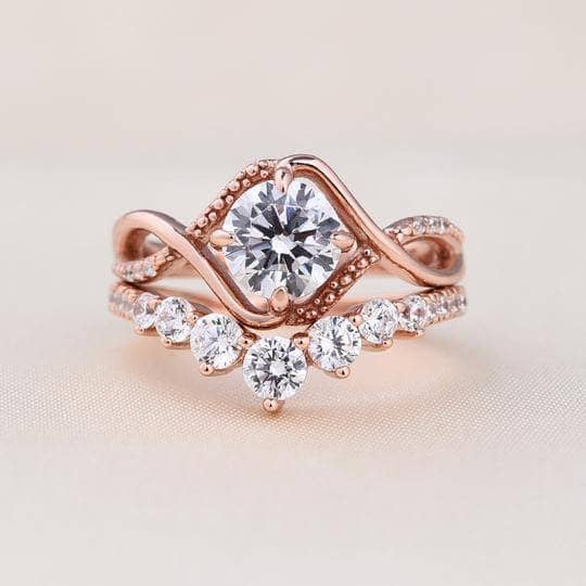 Rose Gold Classic 1.0ct Round Cut Wedding Set-Black Diamonds New York