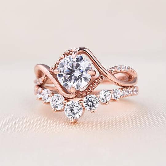 Rose Gold Classic 1.0ct Round Cut Wedding Set-Black Diamonds New York