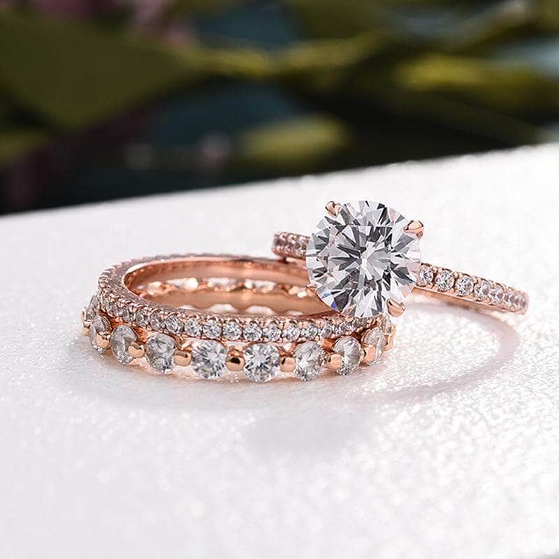 Rose Gold Classic Round Cut Wedding Set Black Diamonds New York