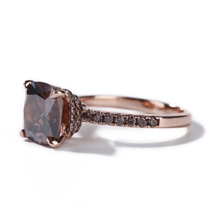 Rose Gold Cushion Cut Chocolate Stone Engagement Ring-Black Diamonds New York