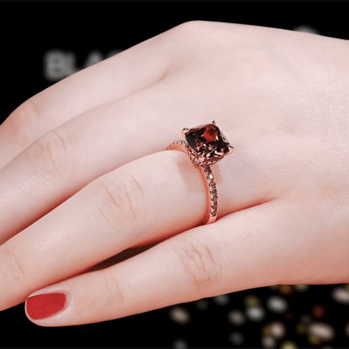 Rose Gold Cushion Cut Chocolate Stone Engagement Ring-Black Diamonds New York