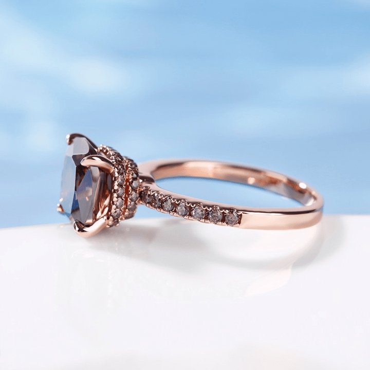 Rose Gold Cushion Cut Chocolate Stone Engagement Ring-Black Diamonds New York