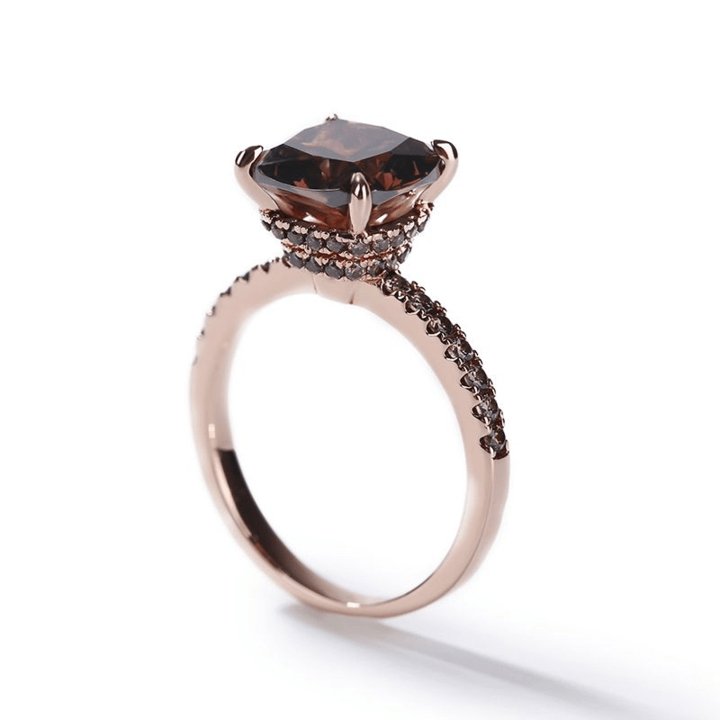 Rose Gold Cushion Cut Chocolate Stone Engagement Ring-Black Diamonds New York