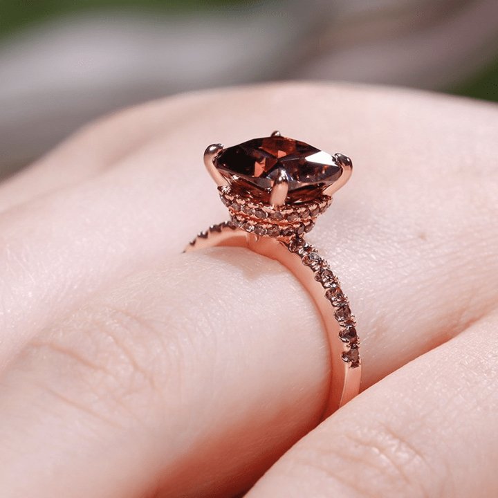 Rose Gold Cushion Cut Chocolate Stone Engagement Ring-Black Diamonds New York