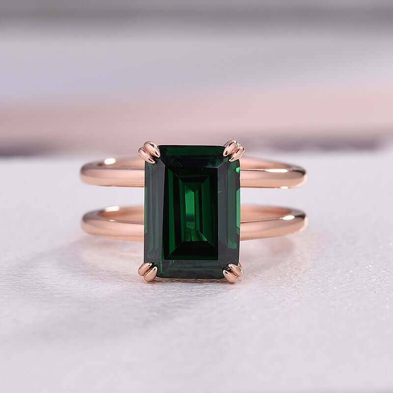 Rose Gold Emerald Cut Simulated Diamond Engagement Ring-Black Diamonds New York