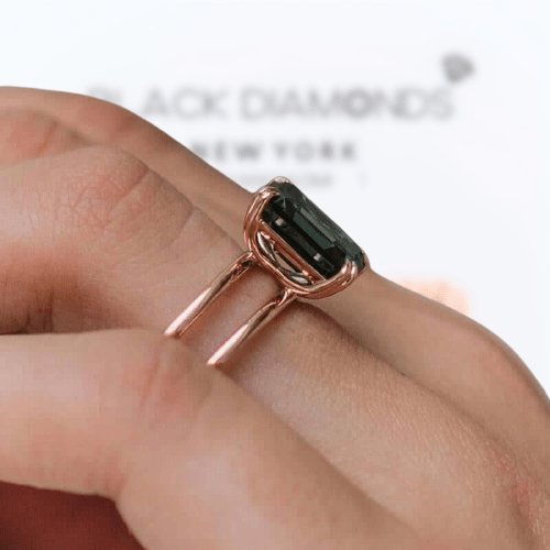 Rose Gold Emerald Cut Simulated Diamond Engagement Ring-Black Diamonds New York