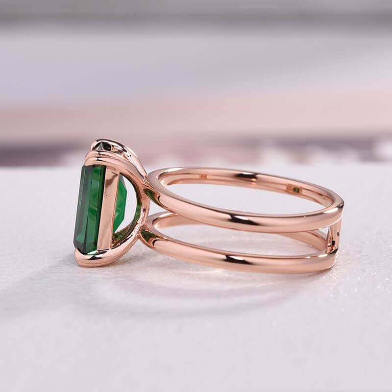 Rose Gold Emerald Cut Simulated Diamond Engagement Ring-Black Diamonds New York