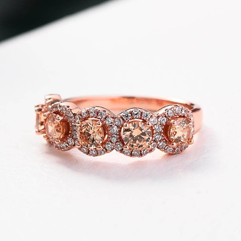 Rose Gold Halo Five Stone Champagne Stone Ring-Black Diamonds New York