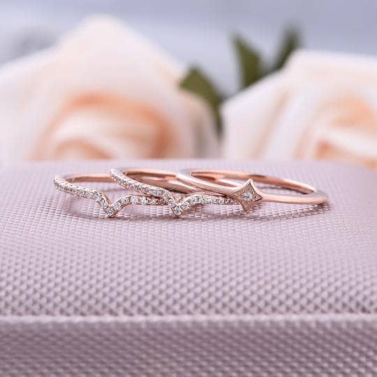 Rose Gold Halo Round Cut 3PC Wedding Band Sets-Black Diamonds New York