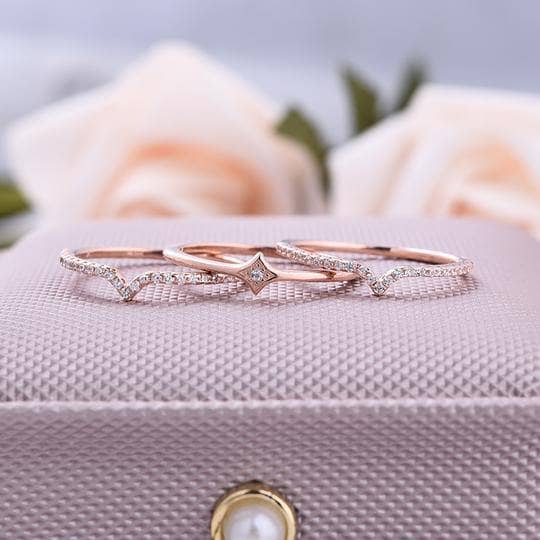 Rose Gold Halo Round Cut 3PC Wedding Band Sets-Black Diamonds New York