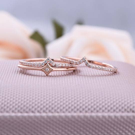 Rose Gold Halo Round Cut 3PC Wedding Band Sets-Black Diamonds New York